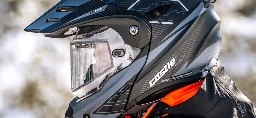 castle hjc helmets X Mugello Squad Snow Helmet w/Dual Lens Shield Up North Sports It is also communication system compatible and has a raised chin bar lock system and a quick release chin strap buckle system with micro adjustments for secure comfort Castle X CX101 Carbon Ascent