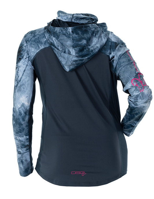 DSG Women's Chloe Hooded Sun UPF Shirt - Deep Waters/Mossy Oak® Elements® Wakeform High Seas