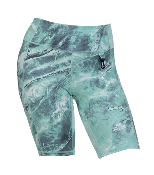 DSG Women's High Waisted UPF Boat Shorts - Mossy Oak® Elements® Wakeform Bowspray
