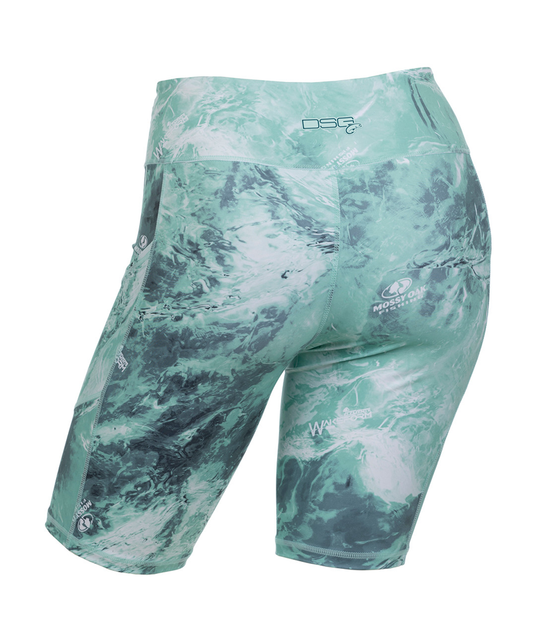 DSG Women's High Waisted UPF Boat Shorts - Mossy Oak® Elements® Wakeform Bowspray