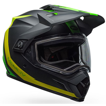 Bell MX-9 Adventure Helmet - Switchback Matte Black-Flo Green w/Dual Lens Shield