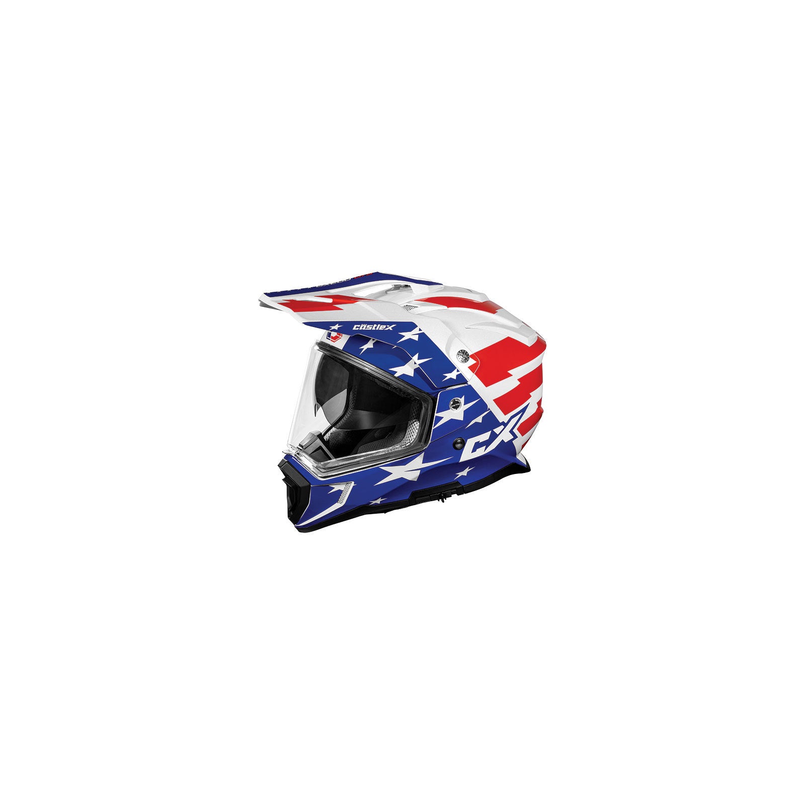 castlex dual sport motorcycle helmets Castle X CX200 Liberty Dual Sport Helmet Gloss Red / White / Blue,Small