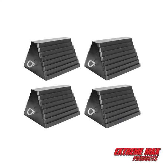 Extreme Max Heavy-Duty Rubber Wheel Chock with Eyebolt - Value 4-Pack - 5001.5775.4