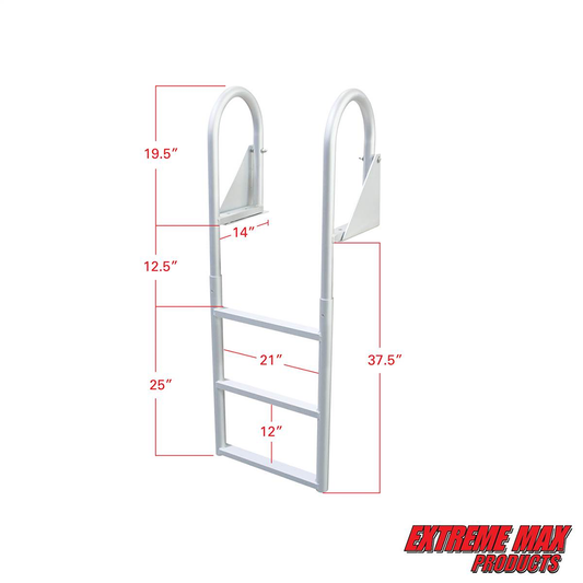 Extreme Max Heavy-Duty Aluminum Flip-Up Dock Ladder with Comfort Use Round Tube Frame and 21" Wide Steps - 300 lbs. Weight Capacity 3step2