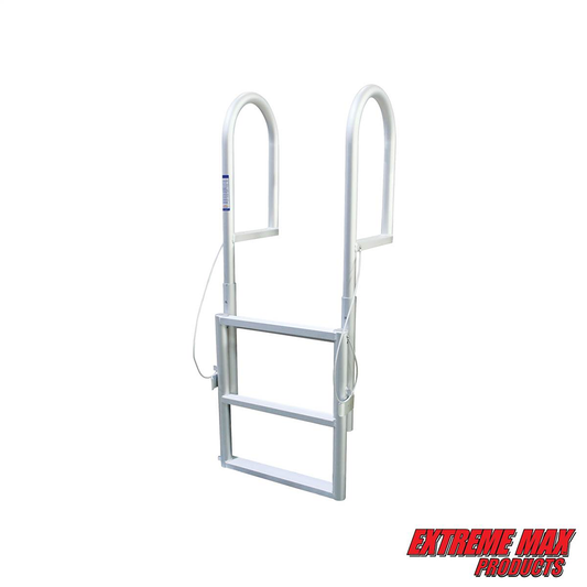 Extreme Max Premium Aluminum Sliding Retractable Dock Ladder for Pool, Lake, Hot Tub - With Wide 18" Steps 3step1
