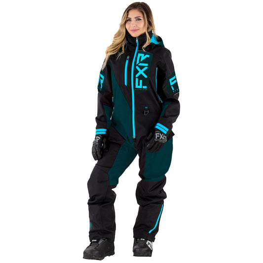 FXR Women's Recruit F.A.S.T. Insulated Monosuit Black-Ocean-Sky Blue