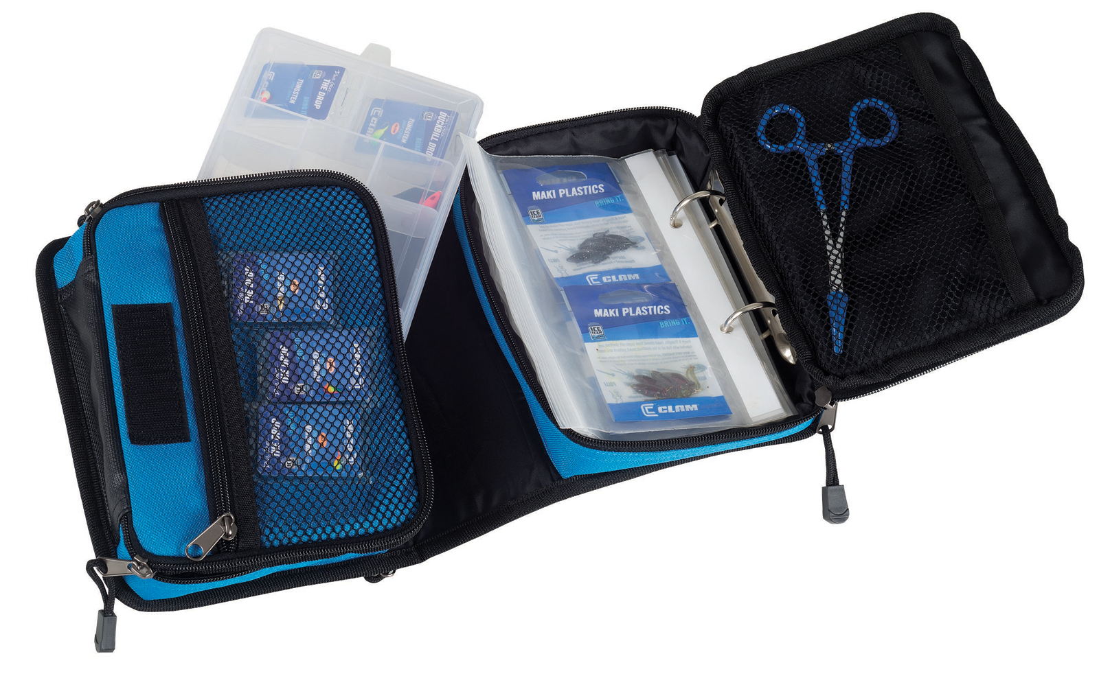 blue tackle bag with plastic zipper Clam Soft Sided Tackle Bag