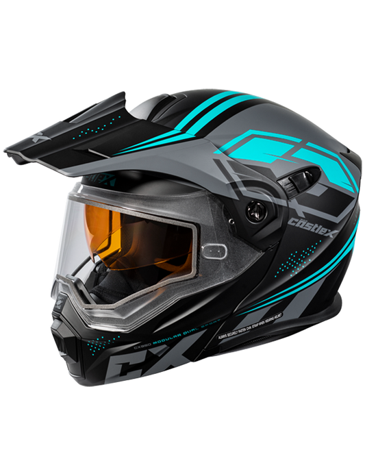 Castle X EXO-CX950 Siege Modular Dual-Sport Snow Helmet w/Dual Lens Shield Matte Black-Turquoise