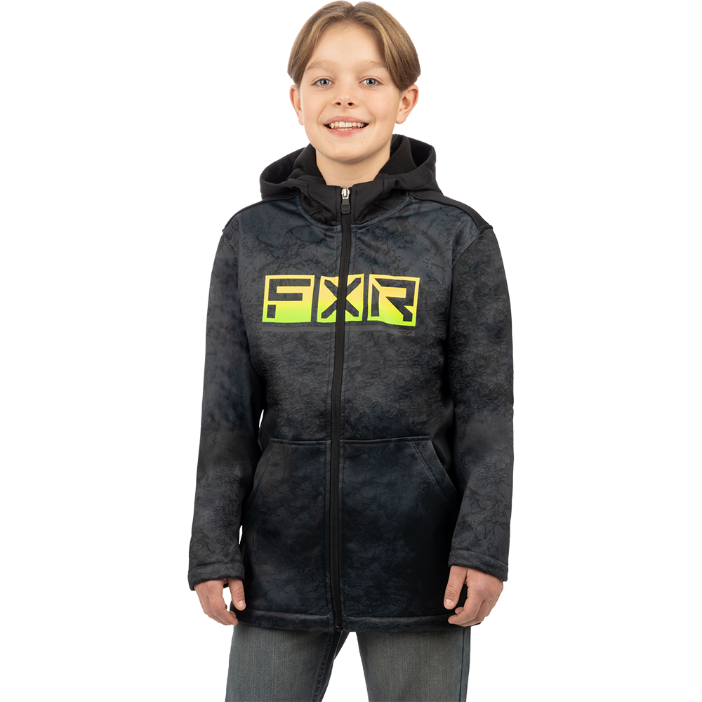 FXR Youth Hydrogen Softshell Jacket Black Ripple - Glow Stick