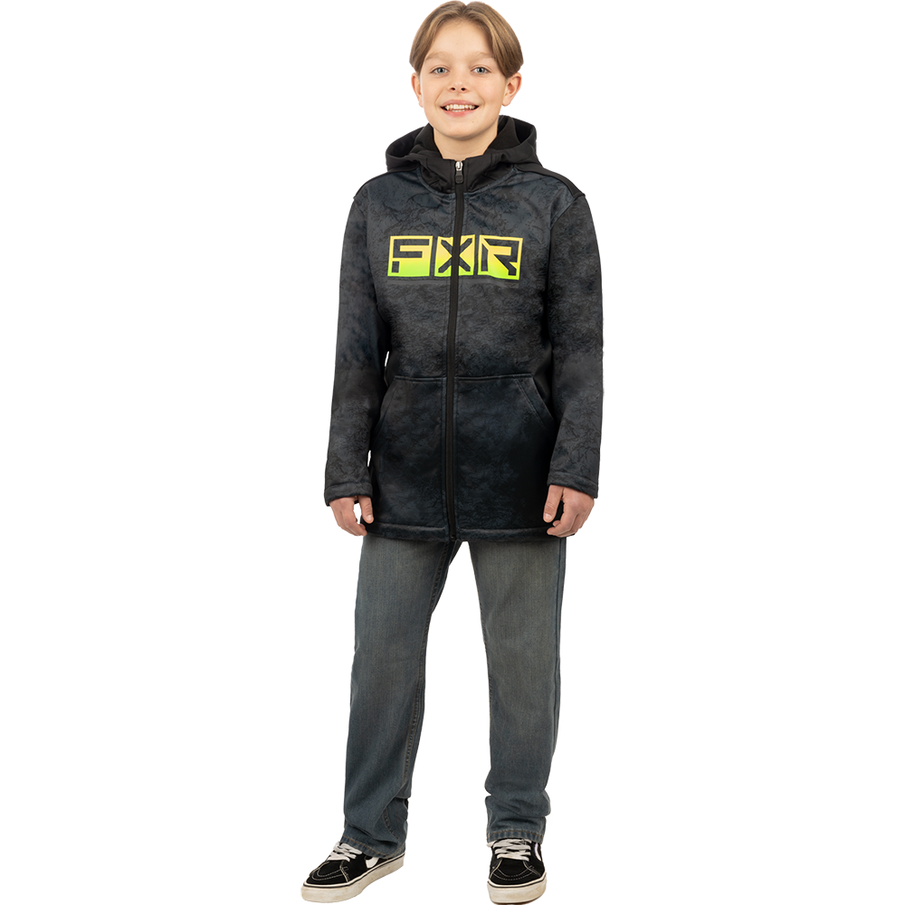 FXR Youth Hydrogen Softshell Jacket Black Ripple - Glow Stick