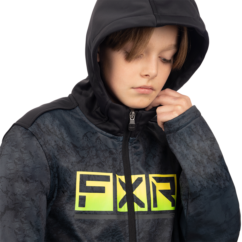 FXR Youth Hydrogen Softshell Jacket Black Ripple - Glow Stick