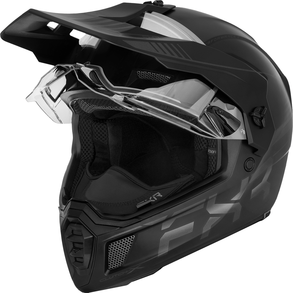 black motorcycle helmet full shield FXR Clutch X Pro Helmet Black Ops XL