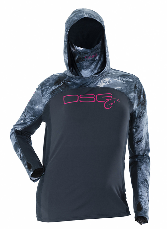 DSG Women's Chloe Hooded Sun UPF Shirt - Deep Waters/Mossy Oak® Elements® Wakeform High Seas