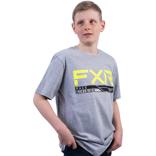 FXR Youth Race Division T-Shirt Grey Heather-Hi Vis