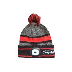 Trophy Angler Rechargeable LED POM Knit Beanie BlackRedLED