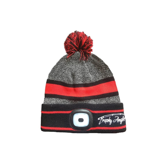Trophy Angler Rechargeable LED POM Knit Beanie BlackRedLED
