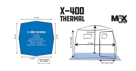 Clam X-400 Thermal - 4 Side Hub Shelter Diagram