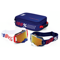 [Color:::White Navy / True Gold Mirror] 100% Dual Armega Patriot Pro Goggle Pack