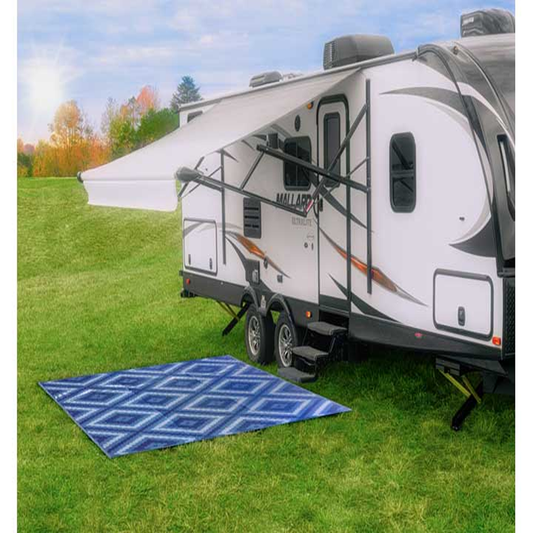 Camco Outdoor Mat 9 ft x 12 ft Blue Diamond Zigblue
