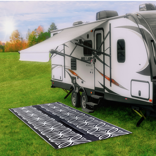 Camco Outdoor Mat 8 ft x 20 ft Charcoal Botanical botanicalmat2