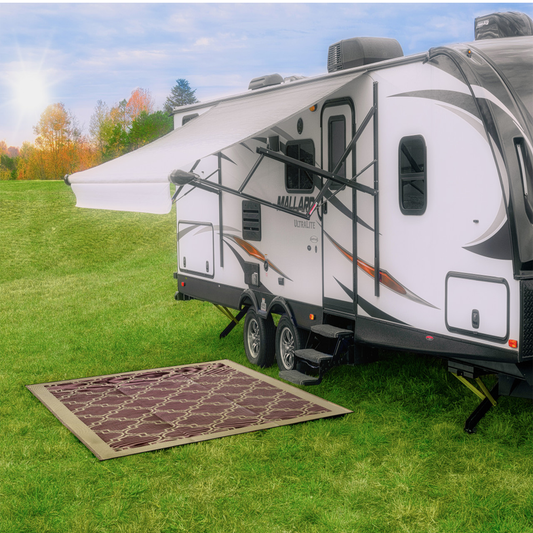Camco Outdoor Mat 9 ft x 12 ft Brown Tan Lattice brownlattice