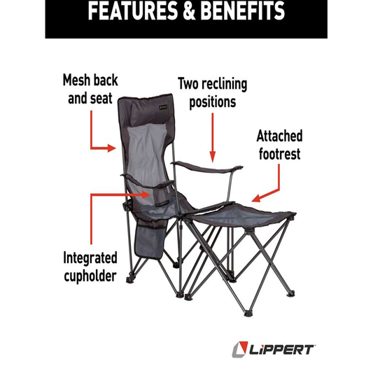  Lippert Sun Soaker Vented Reclining Camping Chair with Footrest