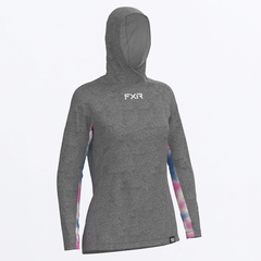 [Color:::Grey Heather - Pink-Blue Dye] FXR Women's Attack UPF Pullover Hoodie