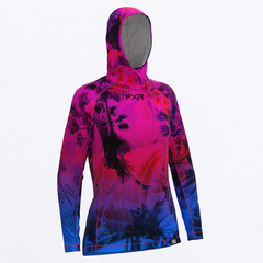 [Color:::Fuchsia - Blue Tropical] FXR Women's Attack UPF Pullover Hoodie