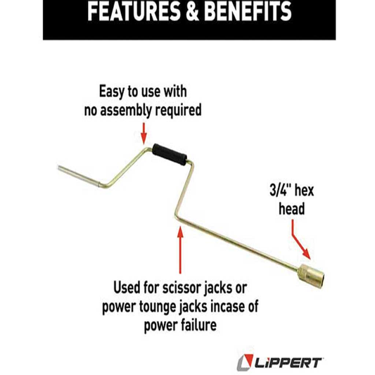 Lippert Manual Crank Handle for RV Jacks & Slide-Outs - 3/4" Hex lphex
