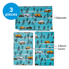 Camco Campsite Tablecloth With Bench Covers tablecloth